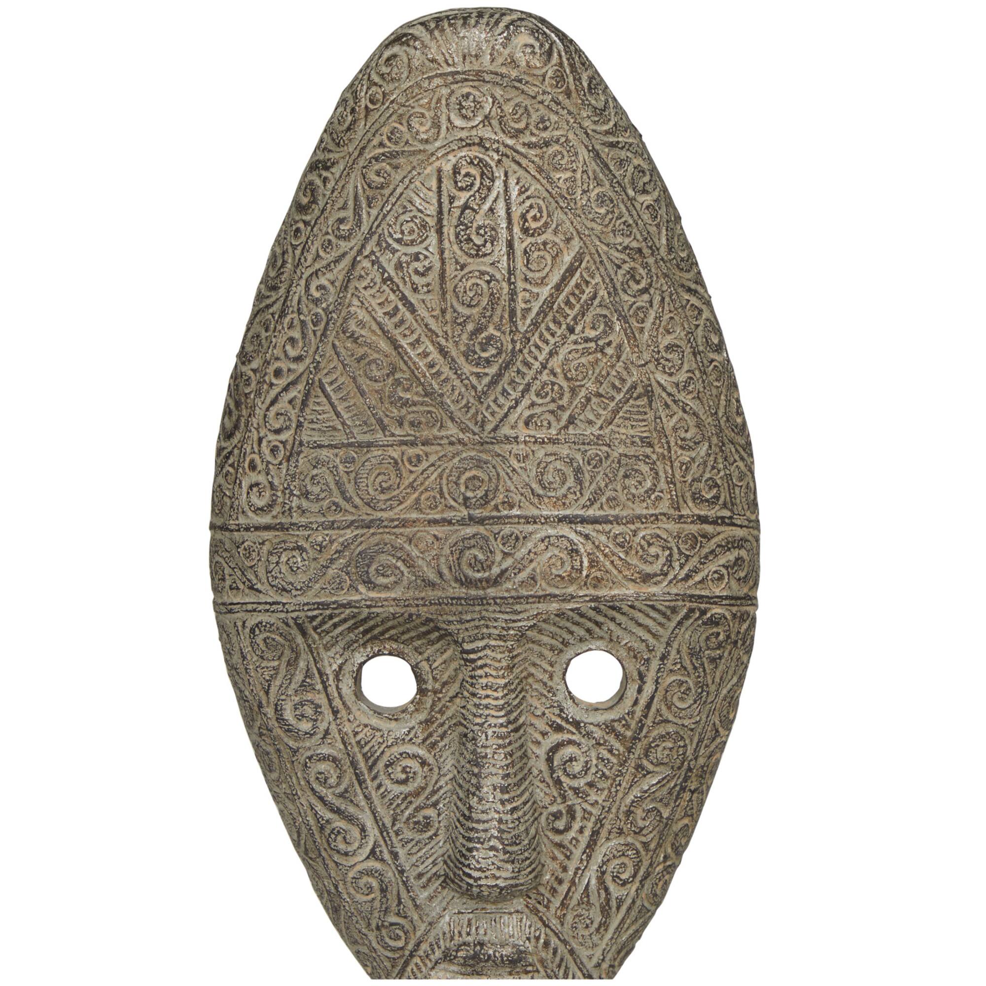 Gray Polystone Handmade Carved Mask Sculpture Set